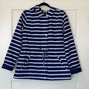 Kim Rogers Lightweight Rain Jacket Navy and White Stripe Size Small